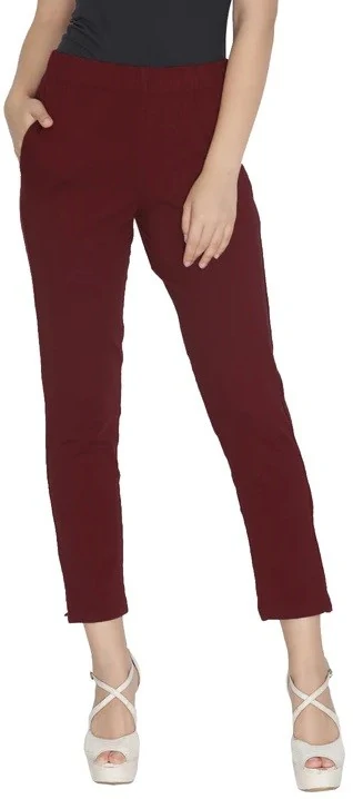 Buy Maroon Cotton Ankle Length Casual Pant for Women Online at