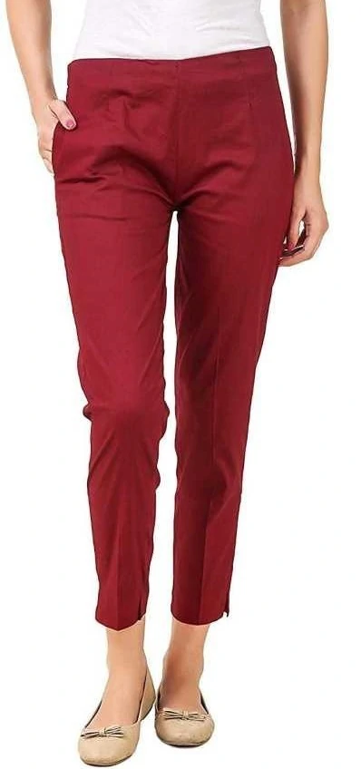 Women Solid Maroon Cotton Linen Regular Fit Trouser-BRAZIL06
