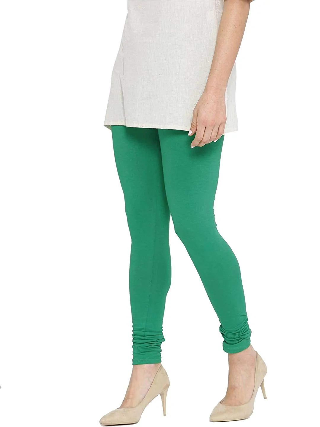 Buy Comfort Lady Super Stretchable Cotton Elasthane Fabric Ankle Length  Churidar Leggings for Women - Free Size (Pack of 2) (Beige & Aqua Green) at  Amazon.in