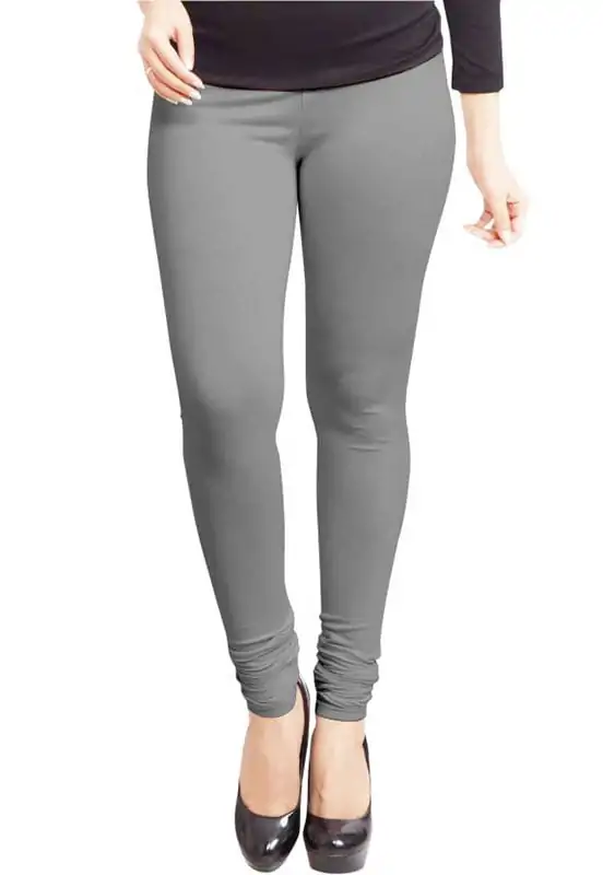 Silver Grey color ladies cotton lycra premium leggings with yoke  stitching-LGP53