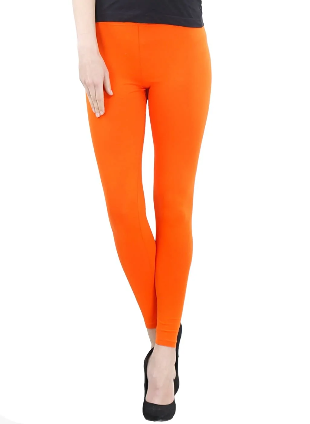 Orange color stretchable cotton ankle Leggings - LGA31