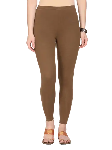 Brown Color Women Cotton Stretchable Ankle Length Legging-LGA58
