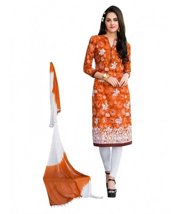 Cotton Casual Wear Ladies Orange Kurti With Legging, Wash Care