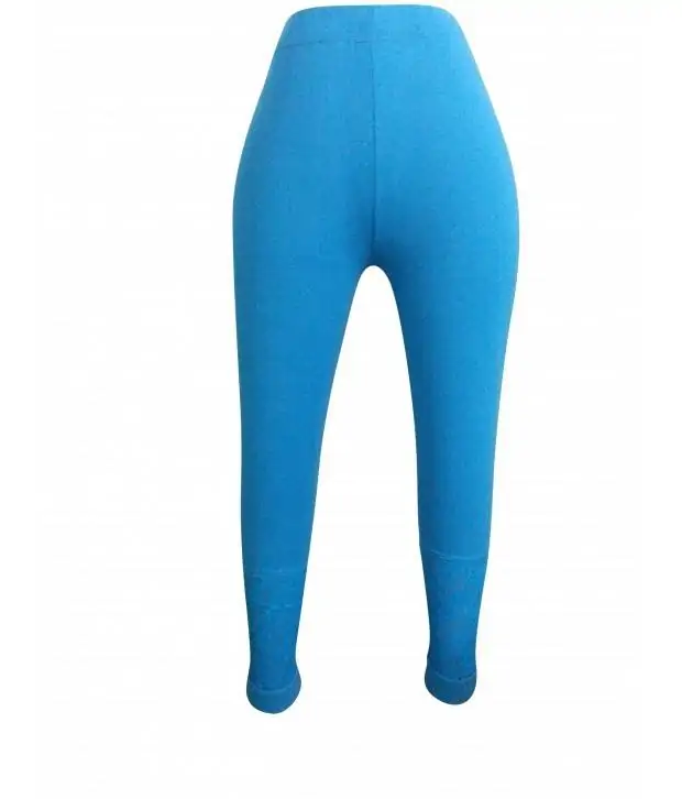 Blue Colour Cotton Lycra With Net Design Full Length Stretchable