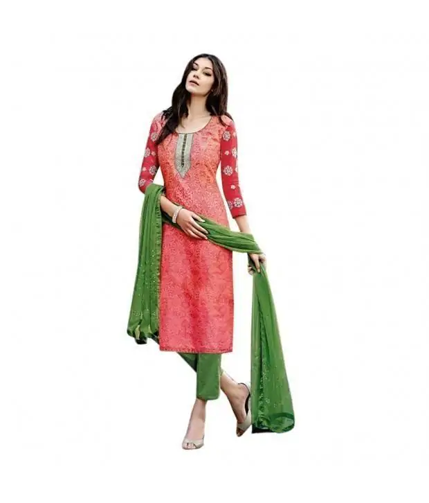 Buy Attractive Banarasi Cotton Silk Dress Material, Suit With Jacquard Work  - Orange (KDB-1893536)