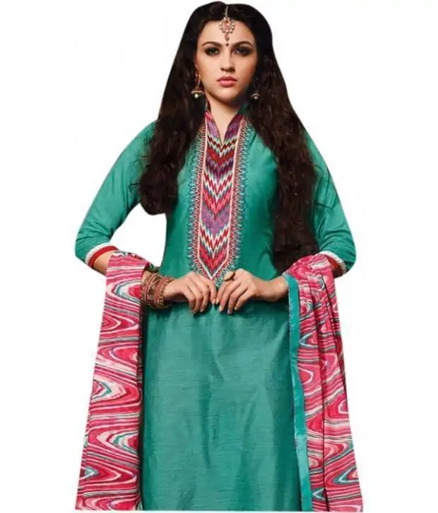 Buy samudra collection's Girl's Beautiful Semi-stitched Chanderi Cotton  Dress Material with dupatta and bottom - Occasional wear ( Multicolour) at  Amazon.in