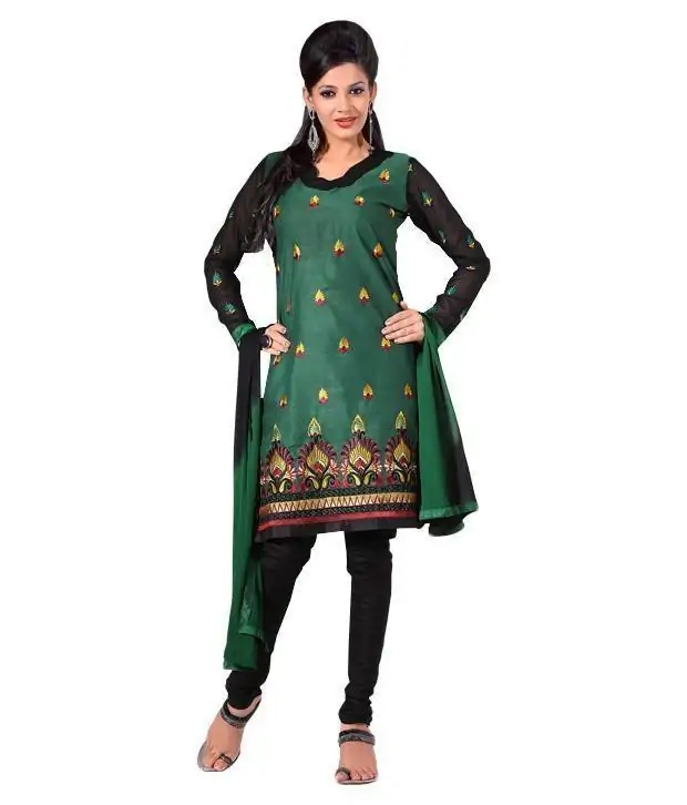 Green Cotton Embroidered Salwar Kameez Suit Unstitched Dress