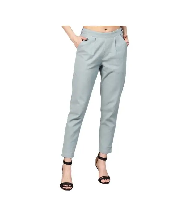 Women Grey Viscose Solid Trouser